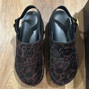 Coach Women's Black and Brown Leopard Mules